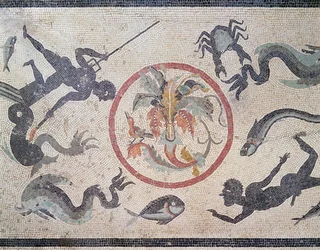 Pêcheurs et créatures marines, 1er siècle après J.-C. (mosaïque)