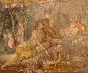 Fresque représentant une scène de triclinium, de Pompéi, Italie
