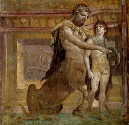 Mythologie grecque : le centaure Chiron et Achille enfant. Fresque provenant de la basilique d