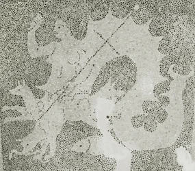 Mosaïque hellénistique de Scylla et Charybde gardant le détroit, (détail) de Scylla. Maison de Dionysos, Paphos, Chypre mosaïque