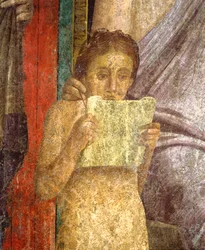 Fresque représentant une cérémonie rituelle à la Villa des Mystères, Pompéi, Campanie, Italie