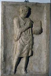 Bas-relief romain du 3ème siècle après J.-C. Un écrivain