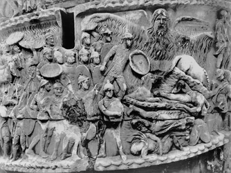 Pluie miraculeuse, détail de la colonne de Marc Aurèle, 180-196 après J.-C.