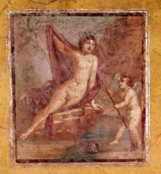 Narcisse et Éros Fresque romaine du 3e style pompéien du site de Pompéi, Italie 1er siècle ap. J.-C.