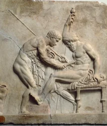 Art néo-attique : relief représentant Téléphe opéré par un chirurgien
