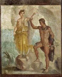 Persée libérant Andromède. Fresque 98x120cm. Provenant de la Maison des Dioscures (Casa dei Dioscuri) à Pompéi. 300 ap JC. Museo nazionale archeologico, Napoli (Musée archéologique de Naples). ©Raffael/Leemage