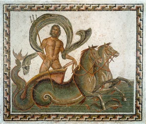 Art romain : « Le Triomphe de Neptune ». Mosaïque du IIIe siècle apr. J.-C. Sousse, Musée archéologique, Tunisie