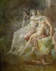 Art romain : Vénus et Mars. Fresque de la maison du Guitariste à Pompéi. IIIe style.
