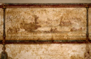 Art romain : scène maritime, avec birèmes et trirèmes