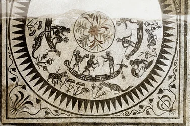 Art romain : chasse et pêche des pygmées. Mosaïque du 3ème siècle. Museo Nazionale Romano (ou delle Terme) Rome