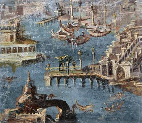 Art romain : paysage montrant un port communément identifié comme Pouzzoles
