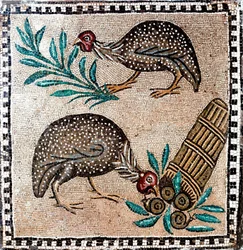 Art romain : mosaïque représentant des pintades. Ier ou IIe siècle av. J.-C. Rome, Museo Nazionale Romano
