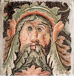 Art romain : mosaïque représentant la tête d’une divinité marine. IIIe siècle apr. J.-C. Rome, Museo Nazionale Romano