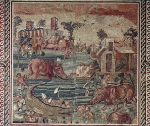 Art romain : mosaïque représentant un paysage nilotique provenant d