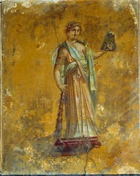 Art romain : représentation de Melpomène, muse des tragédies. Fresque de Pompéi vers 62 - 79 après J.-C.