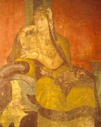 Femme romaine, détail de la peinture du Culte des Mystères Dionysiaques, Deuxième Style Pompéien, Villa des Mystères, Pompéi, Campanie, Civilisation Romaine