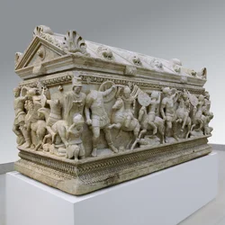 Sarcophage représentant une bataille entre soldats et Amazones, 140-170 AD