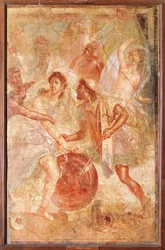 Ulysse et Diomède reconnaissant Achille déguisé en Pyrrha parmi les filles de Lycomède à Skyros, de Pompéi