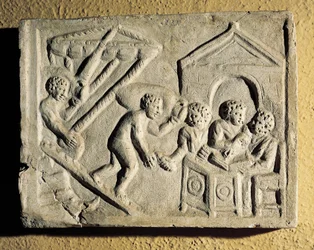 Déchargement de cargaison et contrôles portuaires, bas-relief, civilisation romaine