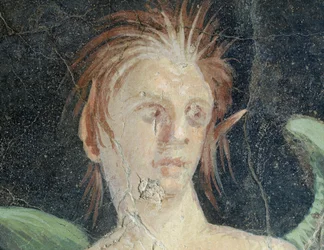 Génie ailé, fragment de fresque de la Villa de Publius Fannius Synistor, Boscoreale, Campanie, Italie, Détail, civilisation romaine