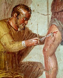 Énée blessé est soigné par Iapyx aidé par Vénus (fresque, 54-79 après J.-C.)