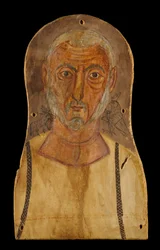 Vieil homme flanqué de dieux égyptiens, vers 250 ap. J.-C.
