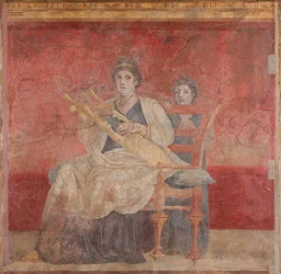 Femme assise jouant de la cithare, c.50-40 av. J.-C.
