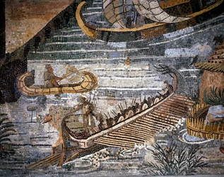 Une birème romaine (sorte de galère à deux rangs) (détail)