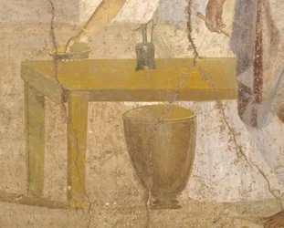 Détail de fresque représentant un repas sacrificiel, Maison des Cupidons dorés, Pompéi, Campanie, Civilisation romaine