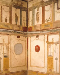 Détail des fresques décorant une pièce, Maison des Vettii, Pompéi, Campanie, Civilisation Romaine