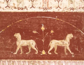 Décoration de fresque de la salle du Tablino, Maison de Marcus Lucretius Fronto, Pompéi, Campanie, Civilisation romaine