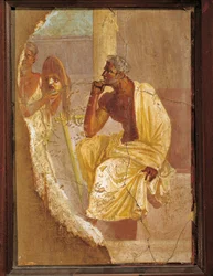 Fresque représentant un acteur et un masque tragique, de Pompéi, Italie
