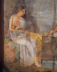 Fresque représentant une mère allaitant son bébé, de Pompéi, Italie