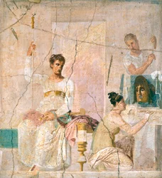 Fresque représentant une scène de théâtre, de la Basilique d