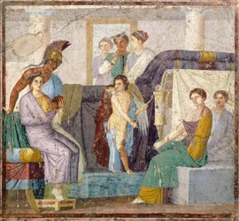 Mariage de Vénus et Mars, peinture murale du tablinum de la Maison de Marco Lucrezio Fronto, Pompéi, Campanie, Civilisation romaine