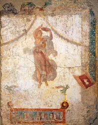 Peinture du quatrième style pompéien représentant une Ménade volante avec un tambourin