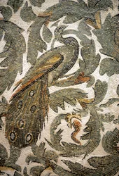 Paon, détail de mosaïque - IVe siècle apr. J.-C., musée du Bardo, Tunis