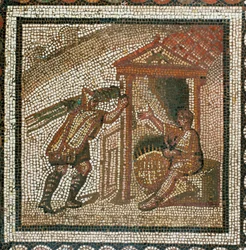 Paysan transportant des brindilles de saule pour des paniers en osier (mosaïque)