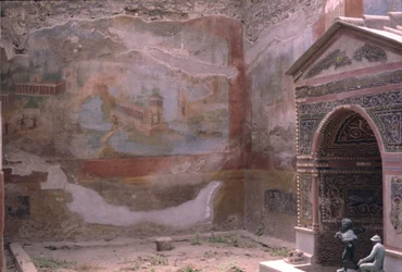 Pompéi, Casa de Diana, fontaine amphitrite et peinture murale, Italie (photo)