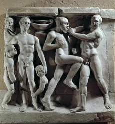 Art romain : scène de boxe. Bas-relief. Museo della Civiltà Romana, Rome