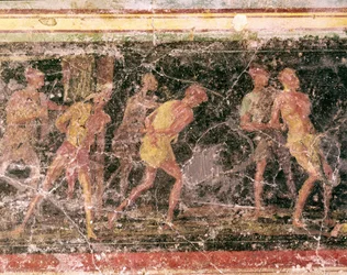 Art romain : esclaves (détail de la frise de la salle C, Villa Farnesina)