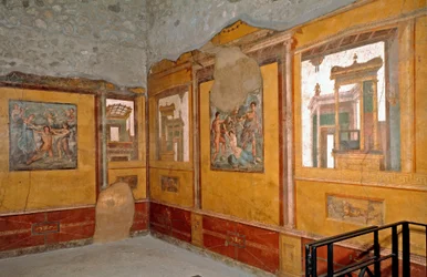 Art romain : vue de la salle jaune de la Maison des frères Vettii, Casa dei Vettii