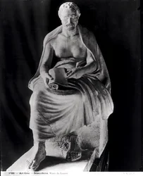 Philosophe assis, la tête étant considérée comme celle de Démosthène (384-322 av. J.-C.) (ajoutée ultérieurement), provenant de la villa Montalto-Negroni