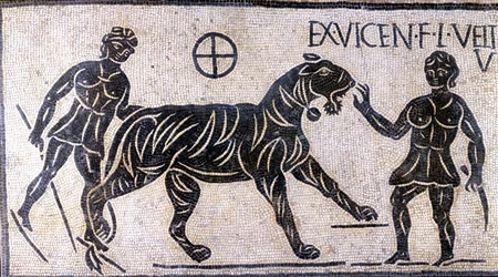 Dompteurs de tigres dans les murs du Colisée - Mosaïque romaine