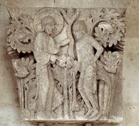 Dieu et Caïn (chapiteau sculpté)