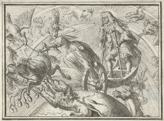 Caricature représentant Louis XIV en Apollon sur son char, 1701