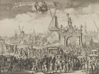 Entrée de Guillaume III à La Haye Inhalant van S.K. Maj. aende Westeynder brug door ..., 1691