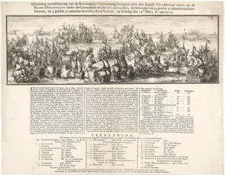 Tableau et description de la glorieuse victoire remportée par le vice-amiral anglais ANSON sur la flotte de guerre française commandée par le chef DE LA JONQUIÈRE, par 43 degrés 46 minutes de latitude nord et 3 degrés 50 minutes à l