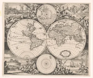 Carte du monde avec une allégorie des quatre éléments. Nova totius terrarum orbis tabula (titre sur l