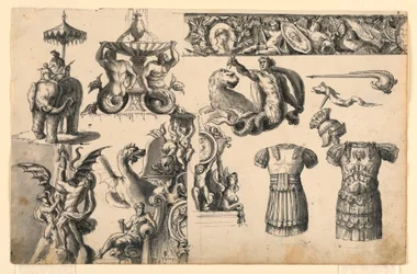 Motifs décoratifs, trois dessins pour fontaines
